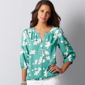 Loft teal floral blouse